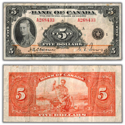 SOLD $5 1935 Bank of Canada Note English Text BC-5 - F/VF