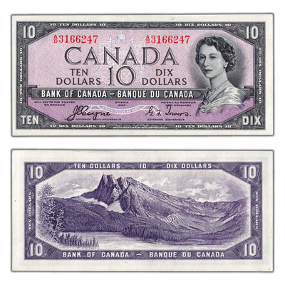 SOLD $10 1954 Bank of Canada Note Devil Face Coyne-Towers A/D Prefix BC-32a - AU+