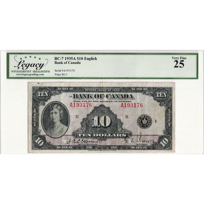 $10 1935 Bank of Canada Note English Text BC-7 - Legacy VF-25