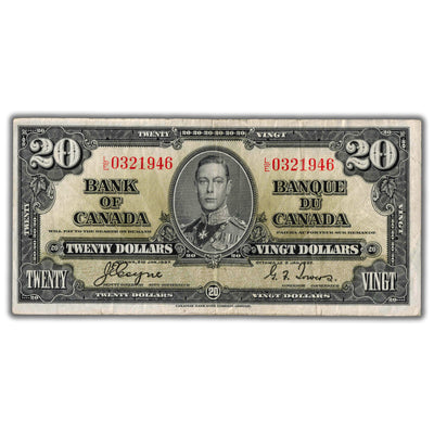 $20 1937 Bank of Canada Note Coyne-Towers L/E Final Prefix BC-25c - F/VF