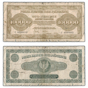 SOLD Poland 1923 100000 Marek Note P #34 - Circ (edge splits, pinholes)