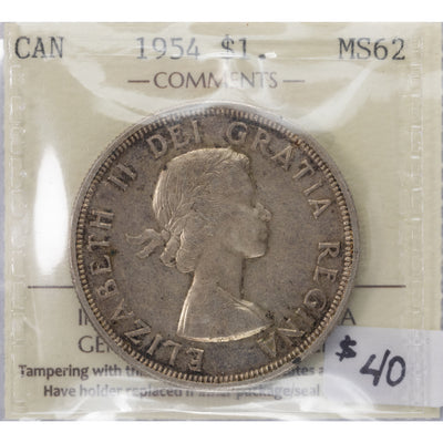 SOLD Canada 1954 $1 Silver Dollar Coin - ICCS MS-62