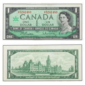 SOLD $1 1967 Bank of Canada Note K/P Prefix - Minor Cutting Error