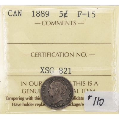 SOLD Canada 1889 5 Cents Silver Coin - ICCS F-15