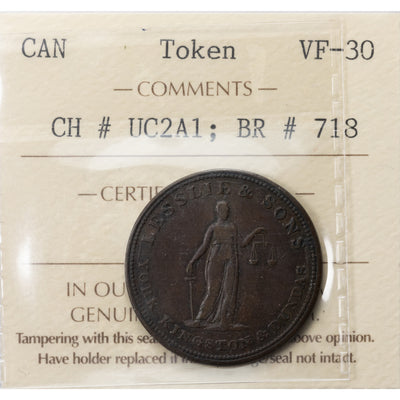 SOLD Canada Leslie & Sons Halfpenny Token CH #UC2A1 - ICCS VF-30