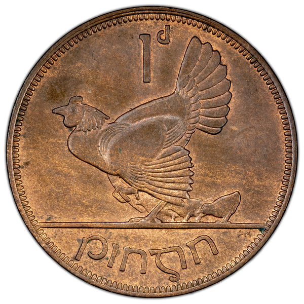 Ireland 1931 1d Penny Coin - Almost Uncirculated + (minor residue on r ...