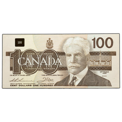 SOLD $100 1988 Bank of Canada Note Thiessen-Crow BJF Prefix BC-60a-i - AU