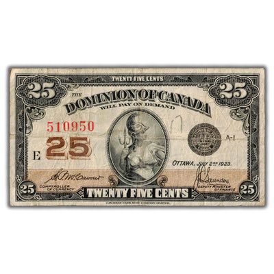 25 Cents 1923 Dominion of Canada Shinplaster Note DC-24c - Writing
