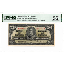 $20 1937 Bank of Canada Note Osborne Signature BC-25a - PMG AU-55
