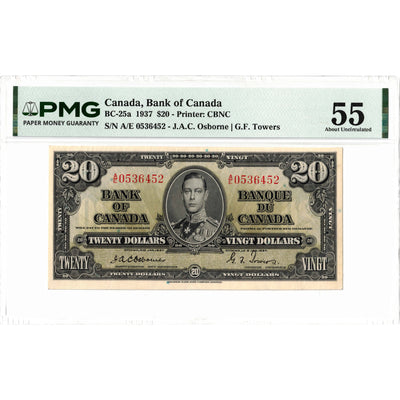 $20 1937 Bank of Canada Note Osborne Signature BC-25a - PMG AU-55