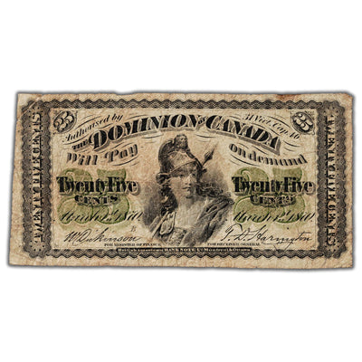 25 Cents 1870 Dominion of Canada Shinplaster Note Letter 'B' DC-1b - Fine
