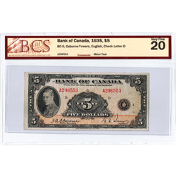 $5 1935 Bank of Canada Note English Text BC-5 - BCS VF-20