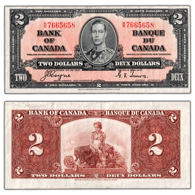 $2 1937 Bank of Canada Note Coyne-Towers K/R Prefix BC-22c - VF/EF