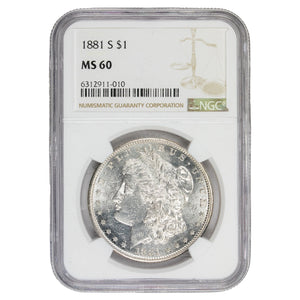 SOLD United States 1881-S $1 Morgan Silver Dollar Coin - NGC MS-60