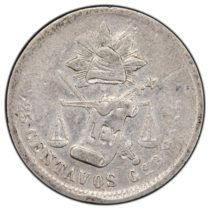 SOLD Mexico 1888 25 Centavos Silver Coin - Cleaned