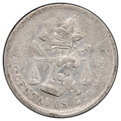Mexico 1888 25 Centavos Silver Coin - Cleaned