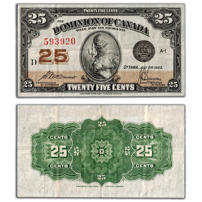 25 Cents 1923 Dominion of Canada Note Shinplaster DC-24c - VF