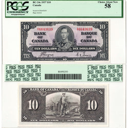 $10 1937 Bank of Canada Note Coyne-Towers A/T Prefix BC-24c - PCGS AU-58