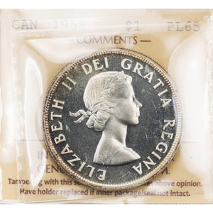 SOLD Canada 1958 $1 Silver Dollar Coin - ICCS Proof-Like PL-65 Cameo