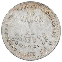 Bolivia 1865 1/2 Melgarejo Silver Coin