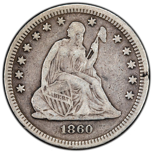 SOLD United States 1860 25 Cents Seated Liberty Quarter Silver Coin
