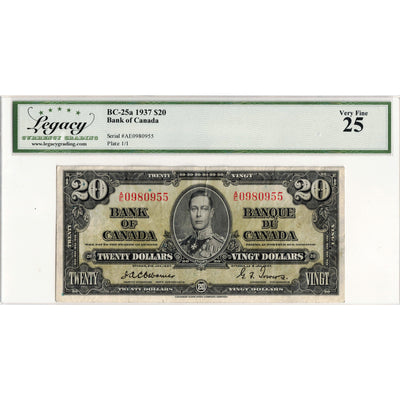 $20 1937 Bank of Canada Note Osborne Signature BC-25a - Legacy VF-25