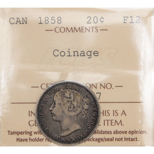 Canada 1858 20 Cents Silver Coin - ICCS F-12