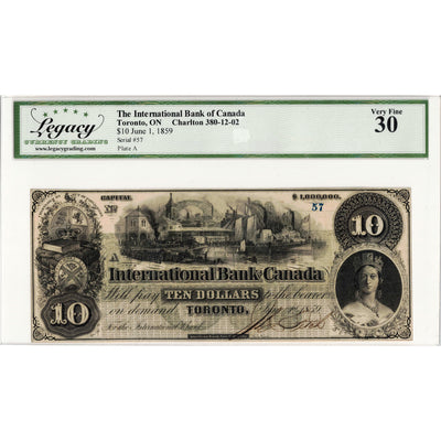 $10 1859 International Bank of Canada Chartered Note #380-12-02 - Legacy VF-30