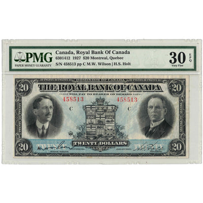 SOLD $20 1927 Royal Bank of Canada Chartered Note #630-14-12 - PMG VF-30 EPQ
