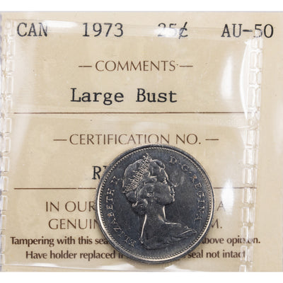 SOLD Canada 1973 Large Bust 25 Cents Quarter Coin - ICCS AU-50