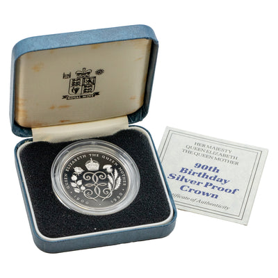 Great Britain 1990 5 Five Pounds Silver Proof Crown Coin - QEII 90th Birthday