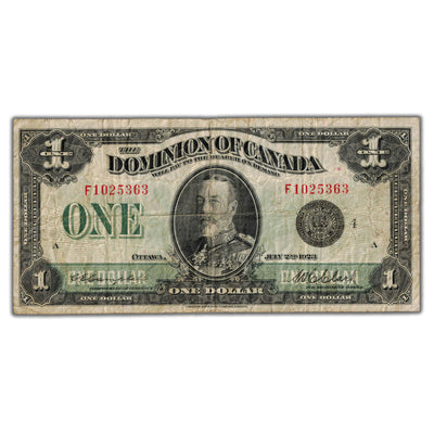 $1 1923 Dominion of Canada Note Black Seal Series F DC-25o