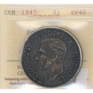 SOLD Canada 1947 Pointed 7 $1 Silver Dollar Coin - ICCS EF-40