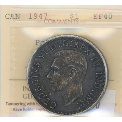 SOLD Canada 1947 Pointed 7 $1 Silver Dollar Coin - ICCS EF-40