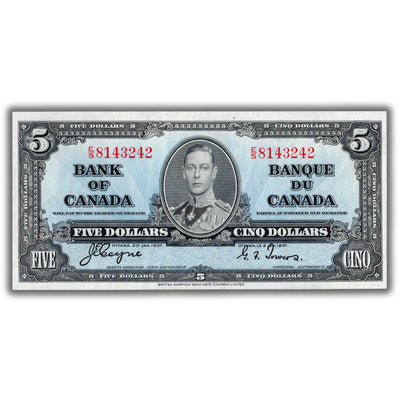 SOLD $5 1937 Bank of Canada Note Coyne-Towers E/S Prefix BC-23c - AU