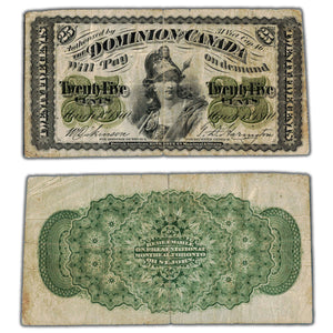 SOLD 25 Cents 1870 Dominion of Canada Note Shinplaster Plain DC-1c - Fine