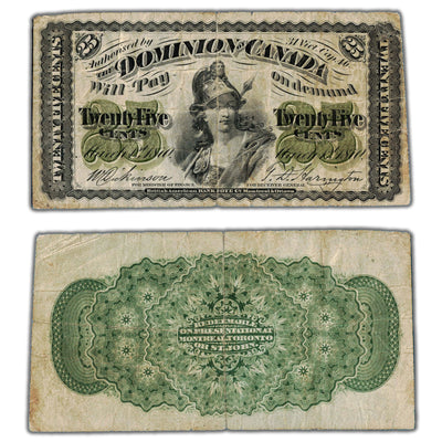 25 Cents 1870 Dominion of Canada Note Shinplaster Plain DC-1c - Fine