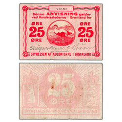 SOLD Greenland ND (1913) 25 Ore Note P #11b - Circulated