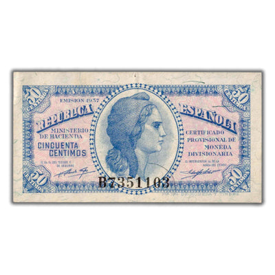 SOLD Spain 1937 50 Fifty Centimos Note P #93 - EF/AU
