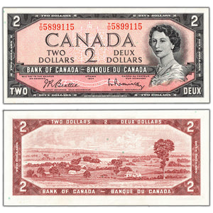 SOLD $2 1954 Bank of Canada Note Beattie-Rasminsky T/U Prefix BC-38b - Uncirculated