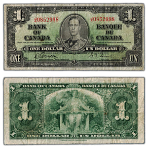 SOLD $1 1937 Bank of Canada Note J/A Narrow Panel BC-21b - Circulated Scarce Issue