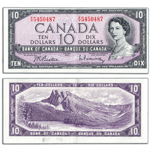 SOLD $10 1954 Bank of Canada Note Beattie-Rasminsky F/V Prefix BC-40b