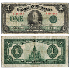 $1 1923 Dominion of Canada Note Green Seal Series C DC-25j - VG/F
