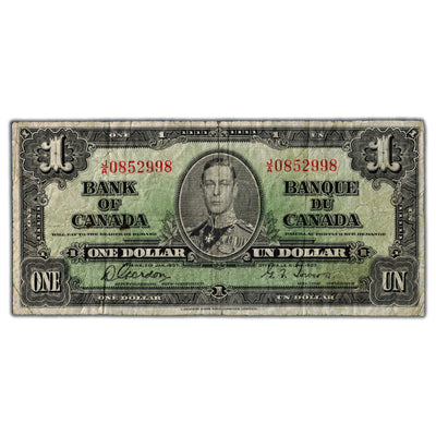SOLD $1 1937 Bank of Canada Note J/A Narrow Panel BC-21b - Circulated Scarce Issue