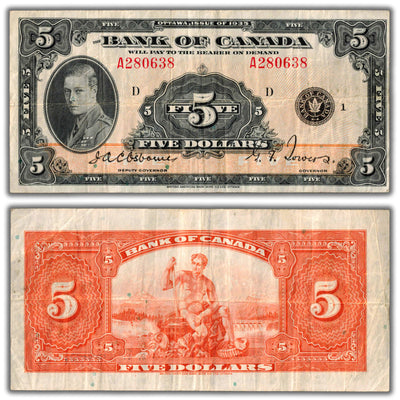 $5 1935 Bank of Canada Note English Text BC-5 - F/VF
