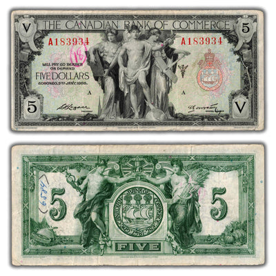 SOLD $5 1935 Canadian Bank of Commerce Chartered Note CH #75-18-04a - Writing
