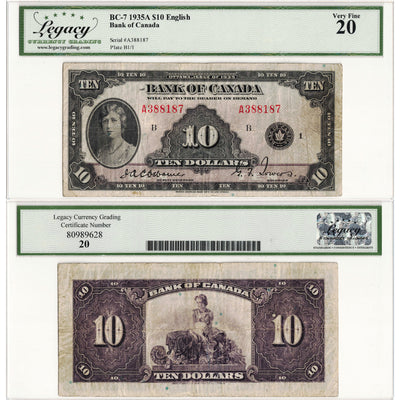 $10 1935 Bank of Canada Note English Text BC-7 - Legacy VF-20
