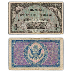 SOLD United States Series 481 $1 One Dollar Military Payment Certificate - Circulated