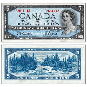 SOLD $5 1954 Bank of Canada Note Beattie-Coyne P/C Prefix BC-39a - EF/AU