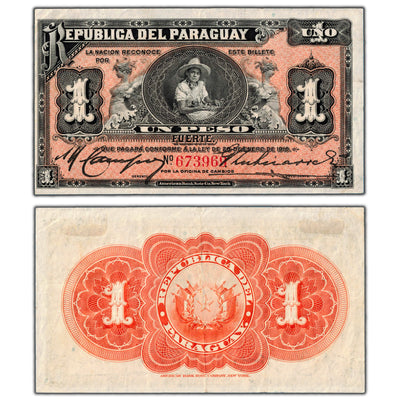 SOLD Paraguay 1916 1 One Peso Note P #138a - Previously Mounted